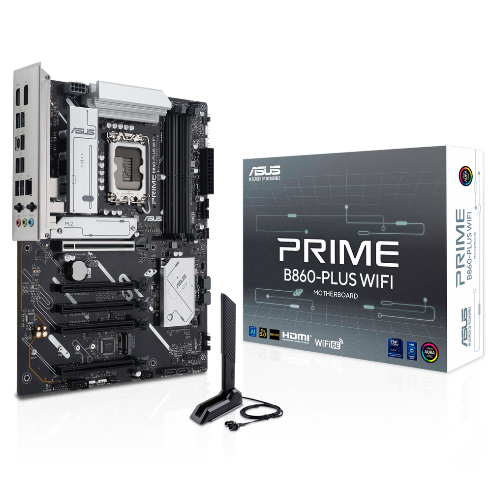 Материнская плата ASUS PRIME B860-PLUS WIFI, LGA1851, Intel B860, 4xDDR5, 4xSATA, 2xM.2, 1xPCIe 5.0 x16, DisplayPort, HDMI, 1x2.5Gb LAN, USB Type-C, 3x3.5 мм, 7.1, ATX