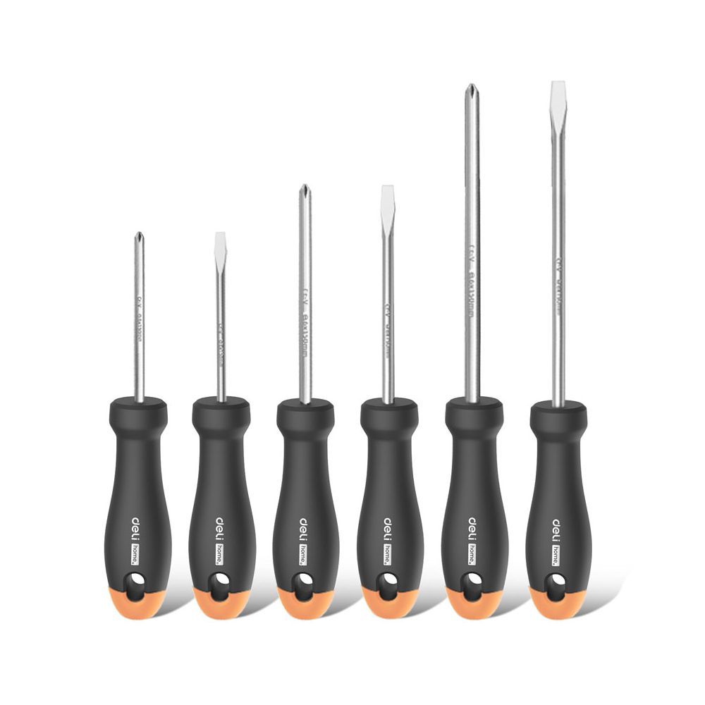 Набор отверток Home Series Gray Deli HT1006C 6шт SL3x75+SL5x100+SL6x150+PH0x75+PH1x100+PH2x150, эксклюзивный дизайн, рукоятка из высококачественного софттач пластика