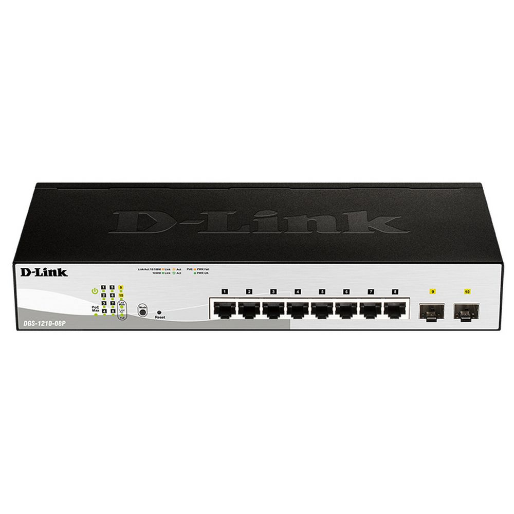 Коммутатор D-Link Bad Pack DGS-1210-08P/G3A Настраиваемый L2 коммутатор с 8 портами 10/100/1000Base-T и 2 портами 1000Base-X SFP (8 портов PoE 802.3af/at, PoE-бюджет 65 Вт) bp