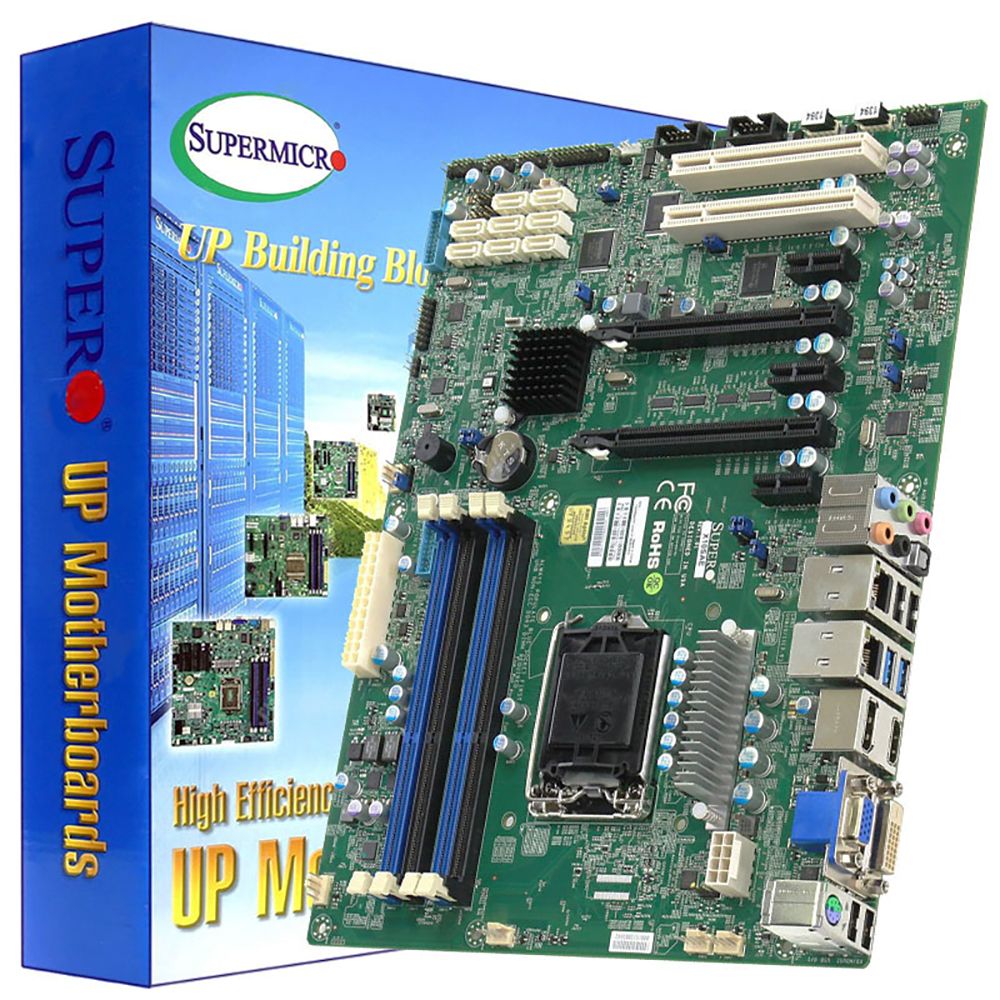 Материнская плата SuperMicro MBD-X10SAE-O, RTL ATX LGA 1150 4x 240-pin DDR3 DIMM 6x SATA3 (6Gbps) ports via PCH 2x SATA3 (6Gbps) ports via ASM1061® 6x USB 3.0 ports 10x USB 2.0 ports 7.1 HD Jacks 2x PCI 5V 32-bit slots