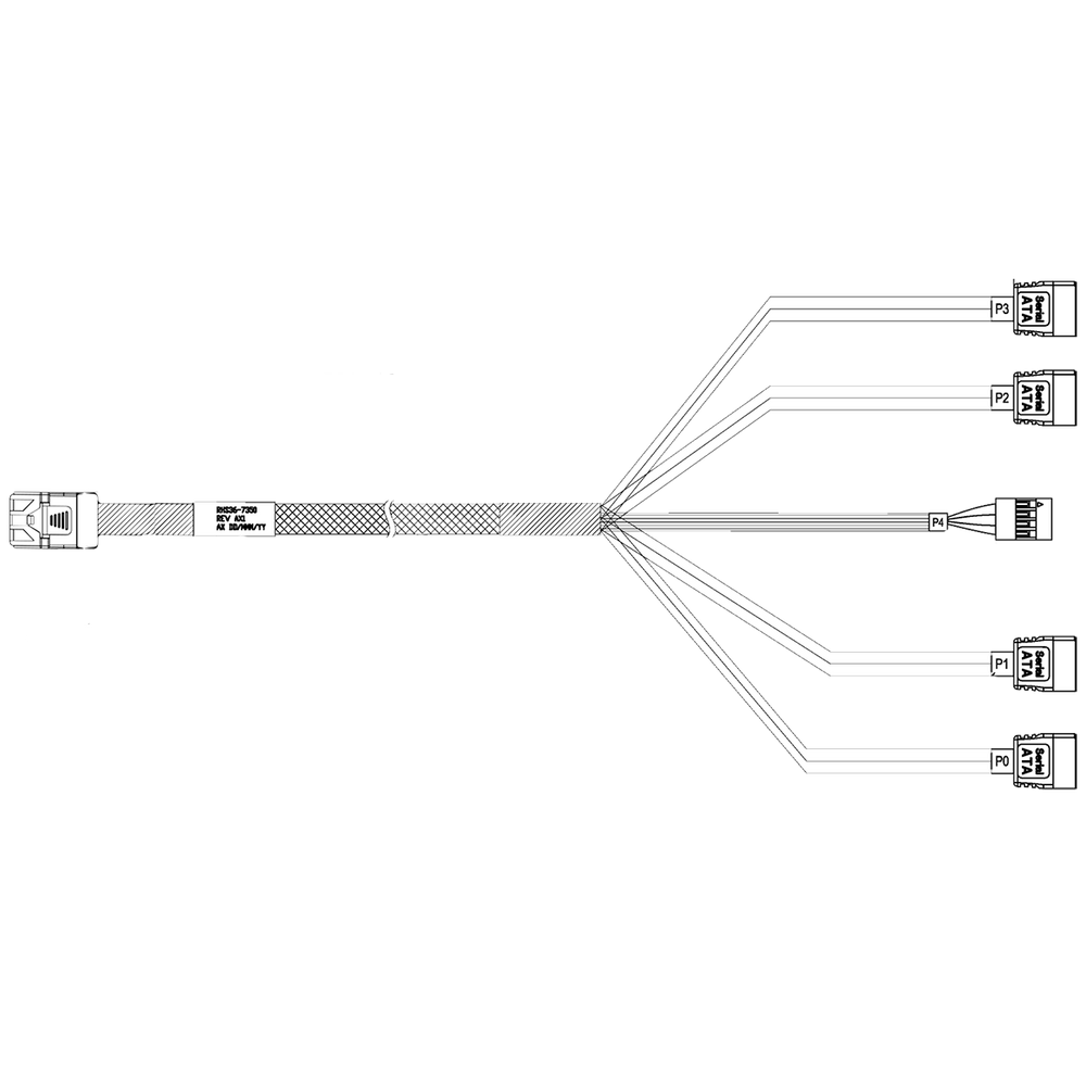 Кабель Amphenol RHS36-7350 Кабель  HDmSAS SFF8643 -to- 4*SATA + Sideband, SAS 2.1 (6G), 100cm