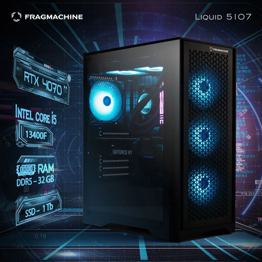 Компьютер FragMachine Bad Pack Liquid  5107 (i5-13400F, DDR5 32GB, SSD 1Tb, RTX 4070, noOS) bp