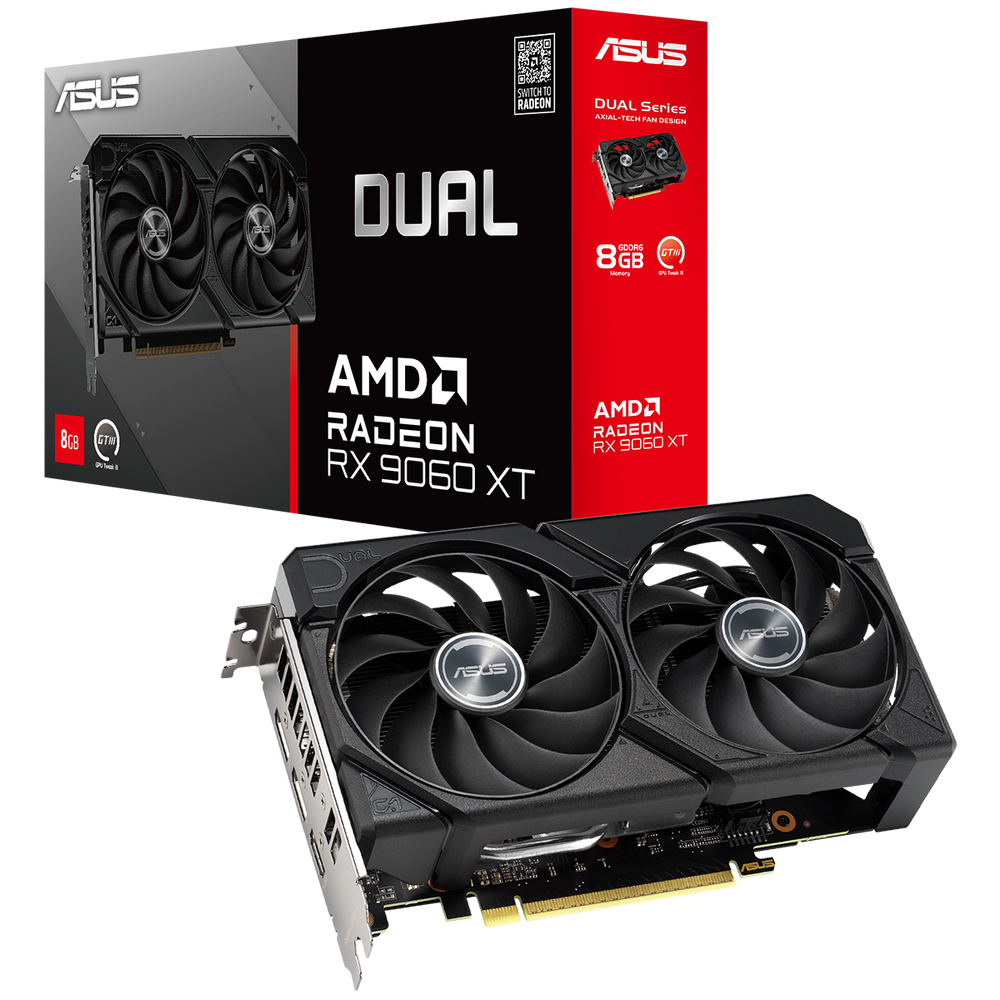 Видеокарта ASUS AMD Radeon RX 9060 XT Dual, 8 GB GDDR6, 128 bit, 2xDisplayPort, HDMI, GPU 2530 MHz