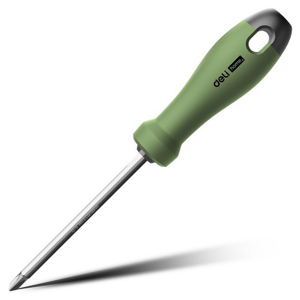 Двухсторонняя отвертка "Home Series Green" Deli HT1055L SL5+PH1, длина жала 100мм, эксклюзивный дизайн, рукоятка из высококачественного софттач пластика Bad Pack