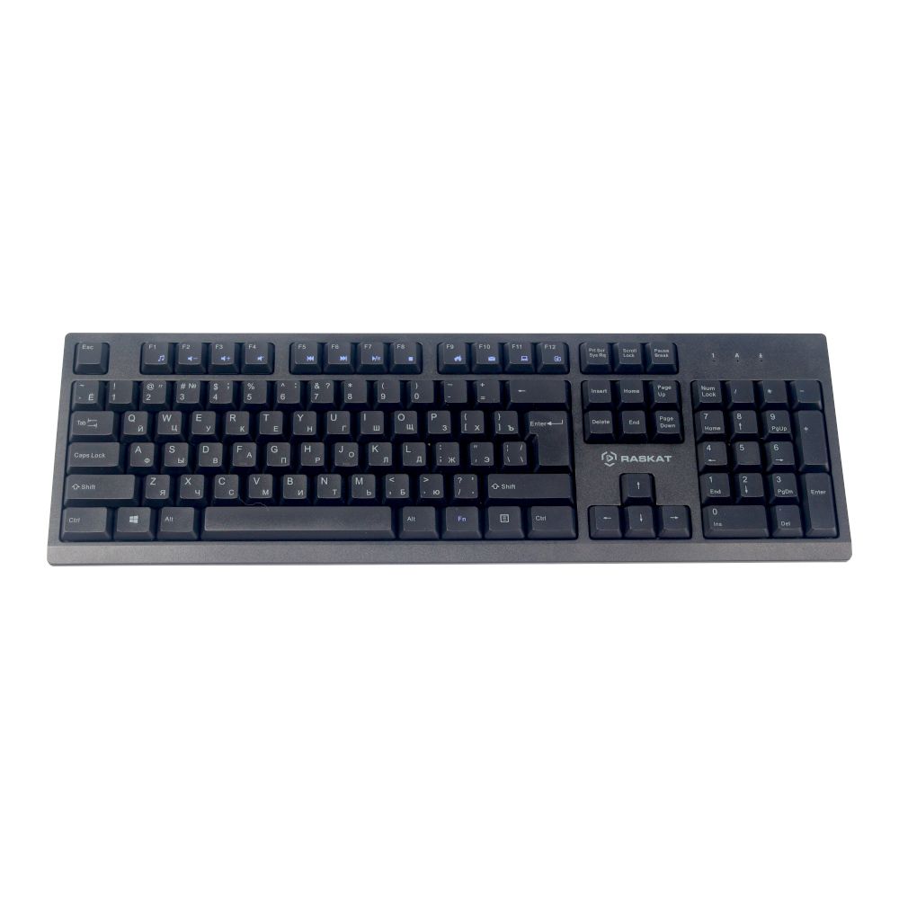 Комплект проводной Raskat KB2510 [ACD-KB2510-RBB] Клавиатура KB251 черная, 104 клавиши влаги, USB кабель 1.3 м, Мышь KM803 черная, оптическая, 1200dpi, 3 кнопки, USB кабель 1.3м, brown box {20} (783333) Bad Pack  bp