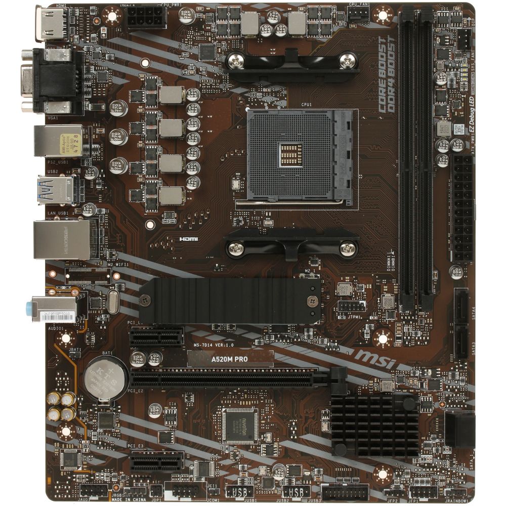 Материнская плата MSI Bad Pack A520M PRO A520, AM4, 2*DDR4, 1*PCIEx16, 2*PCIEx1, 1*M.2, 6*USB3.2Gen1, 6*USB2.0, 4*SATA3.0, 1G, VGA, DP, HDMI, M-ATX, RTL bp