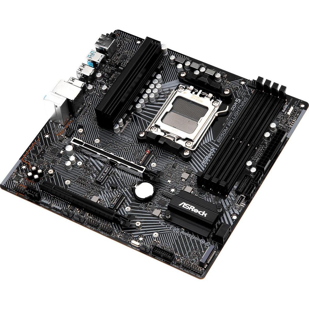 Материнская плата ASRock B650M PG LIGHNING, Socket AM5, AMD B650, 4xDDR5-5200, HDMI+DP, 2xPCI-Ex16, 4xSATA3(RAID 0/1/10), 3xM.2, 8 Ch Audio, 1x2.5GLan, (4+4)xUSB2.0, (3+4)xUSB3.2, (1+1)xUSB3.2 Type-C™, mATX, RTL