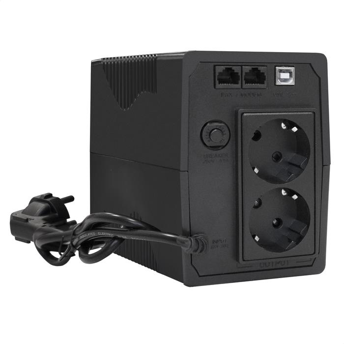 Источник бесперебойного питания ExeGate Power Back BNB-650.LED.AVR.2SH.RJ.USB (650VA/360W, LED, AVR,2*Schuko, RJ45/11, USB, батарея 12V 7.2Ah, Black)