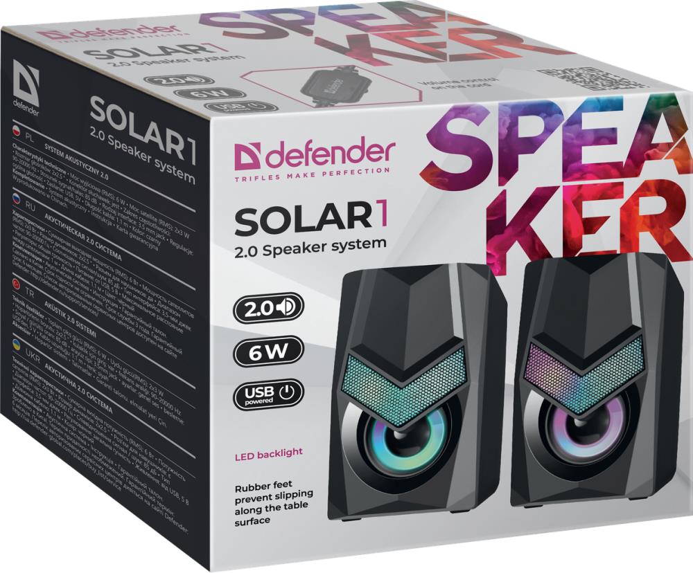 Акустическая система 2.0 DEFENDER Solar 1 (Солар 1) черный (6Вт, подсветка, питание от USB) (65401)