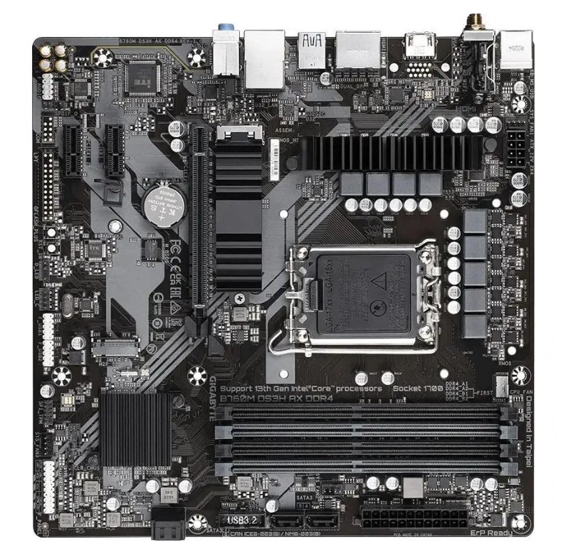 Материнская плата Gigabyte B760M DS3H AX DDR4 (V1.3/1.2) Soc-1700 Intel B760 4xDDR4 mATX AC`97 8ch(7.1) 2.5Gg RAID+HDMI+DP