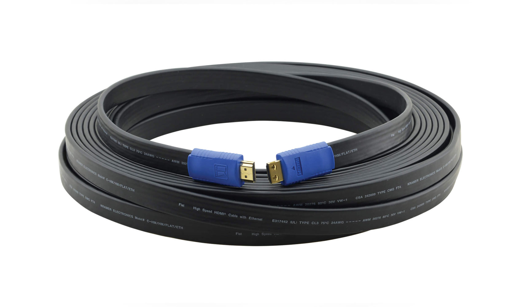 Кабель HDMI [97-01014075] Kramer Electronics [C-HM/HM/FLAT/ETH-75] HDMI-HDMI (Вилка - Вилка) c Ethernet (v 1.4), плоский, 22.9 м