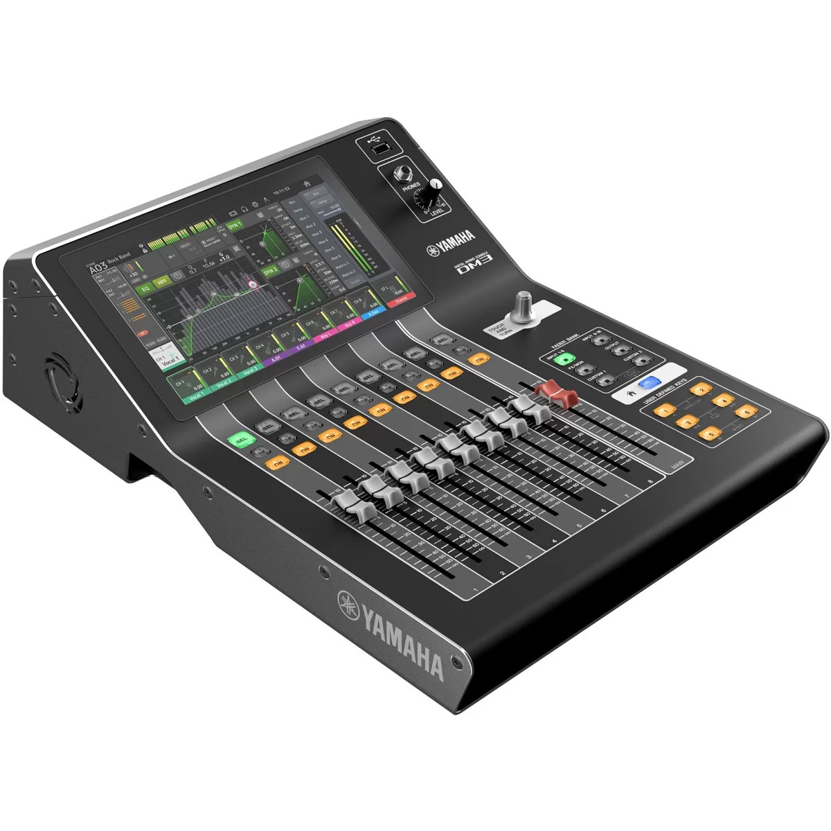 Микшер Yamaha [DM3] цифровой, компактный, Dante, 9 фейд, 9" мультисенсорный экран, входные каналы микширования: 16 моно + 1 стерео + 2 FX возврат, шины: 1 стерео, 6 миксов, 2 FX, 2 матрицы (поддерживает ввод в матрицу), локальный ввод-вывод: 16 микрофонн