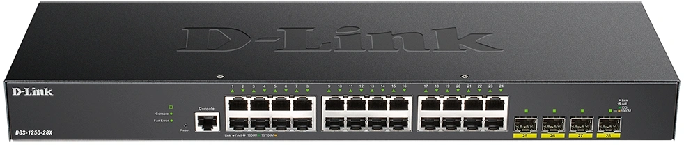 Коммутатор D-Link DGS-1250-28X/A1A, 24×1 Гбит/с + 4×10 Гбит/с SFP+, настраиваемый
