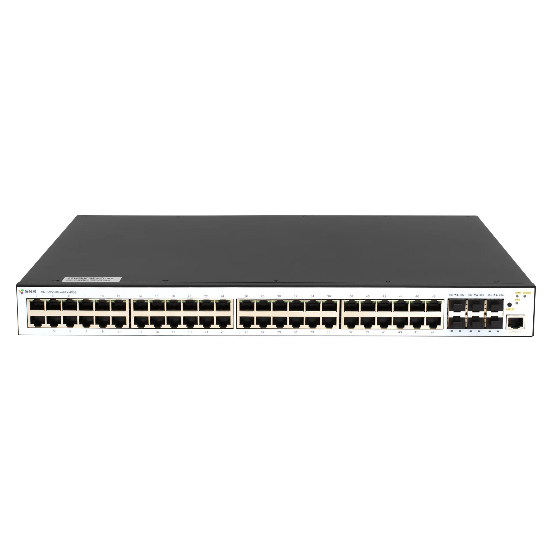SNR SNR-S5311G-48TX-POE-2AC Управляемый PoE коммутатор уровня 2+, 48 портов 10/100/1000Base-T, 6 портов 1/10G SFP+, бюджет PoE 380/760 Вт в зависимости от кол-ва установленных блоков питания