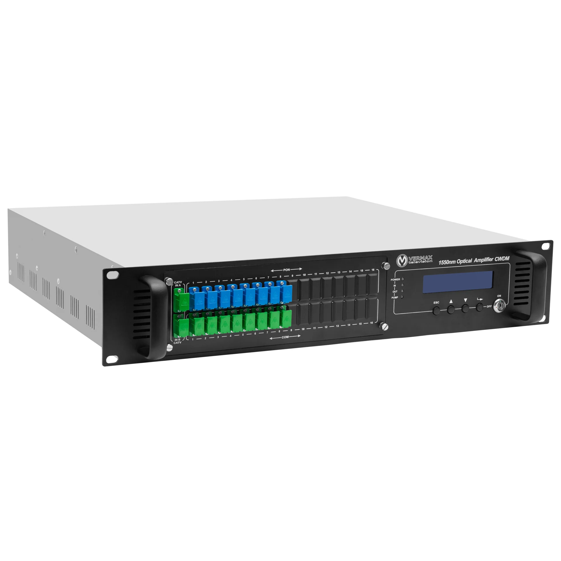 Оптический усилитель VERMAX для сетей КТВ, 2 входа, 8*23dBm выходов, WDM фильтр PON