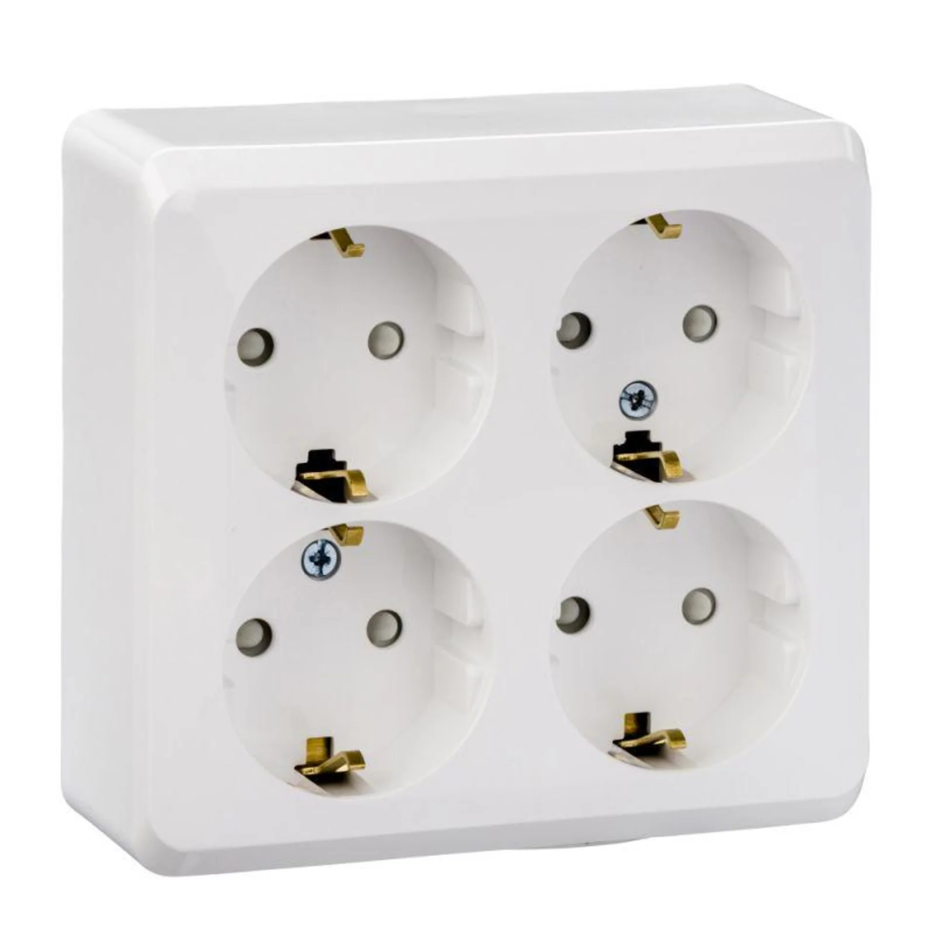 Розетка Systeme Electric PA16-208B, 4-местная с заземлением со шторками, Этюд, открытой установки, белая
