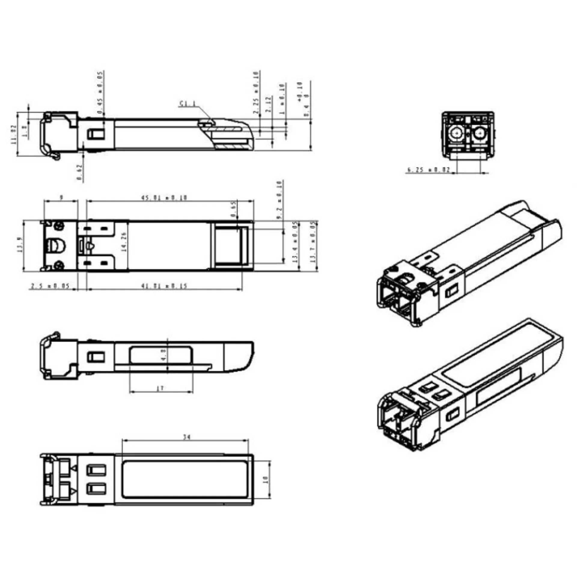 Модуль SFP 2.5G CWDM оптический, дальность до 120км (34dB), 1310нм