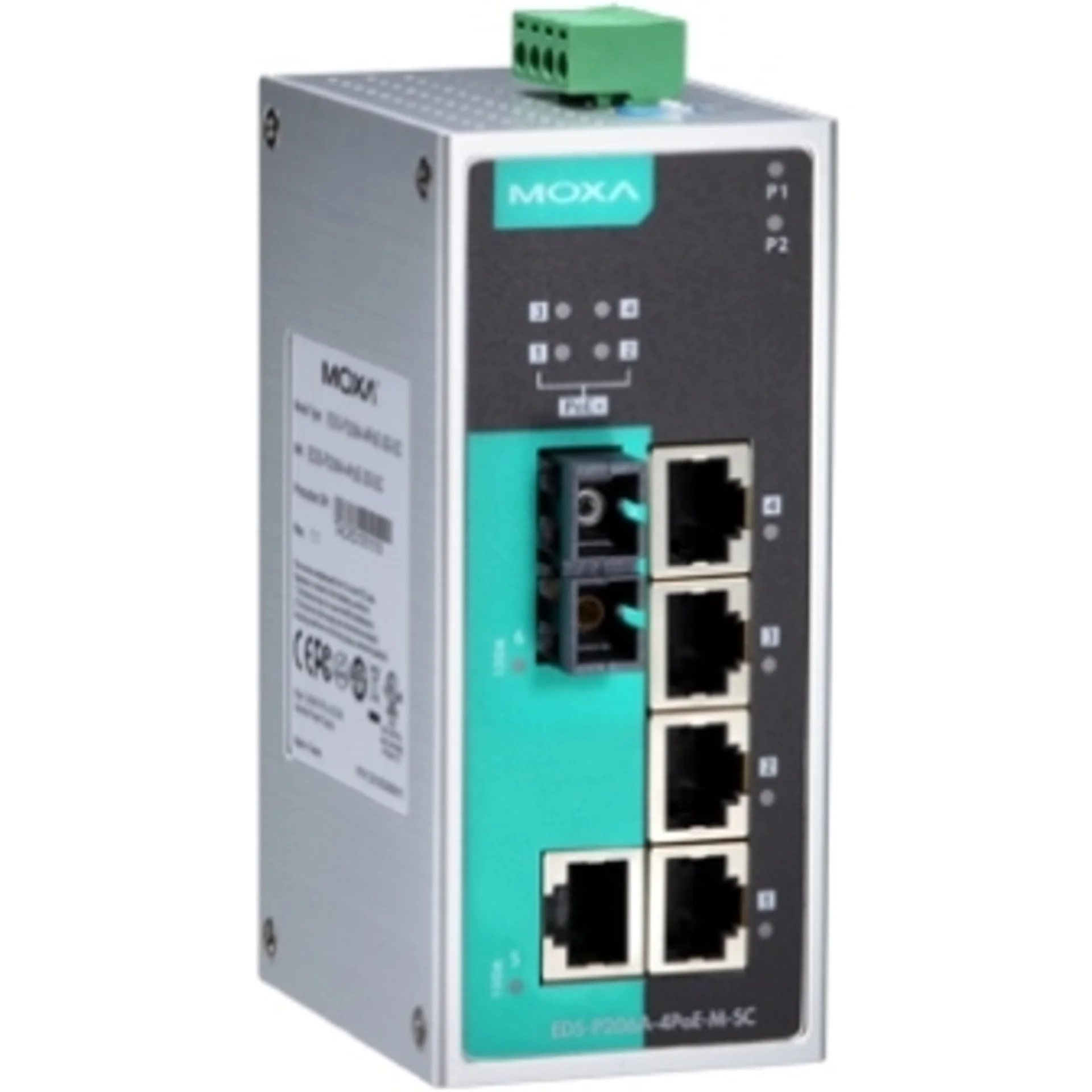 Коммутатор EDS-P206A-4POE-S-SC-T, 5 x 10/100BaseTX, 1 x 100BaseFX (одномодовое оптоволокно) с функцией Power Over Ethernet (PoE), с расширенным диапаз