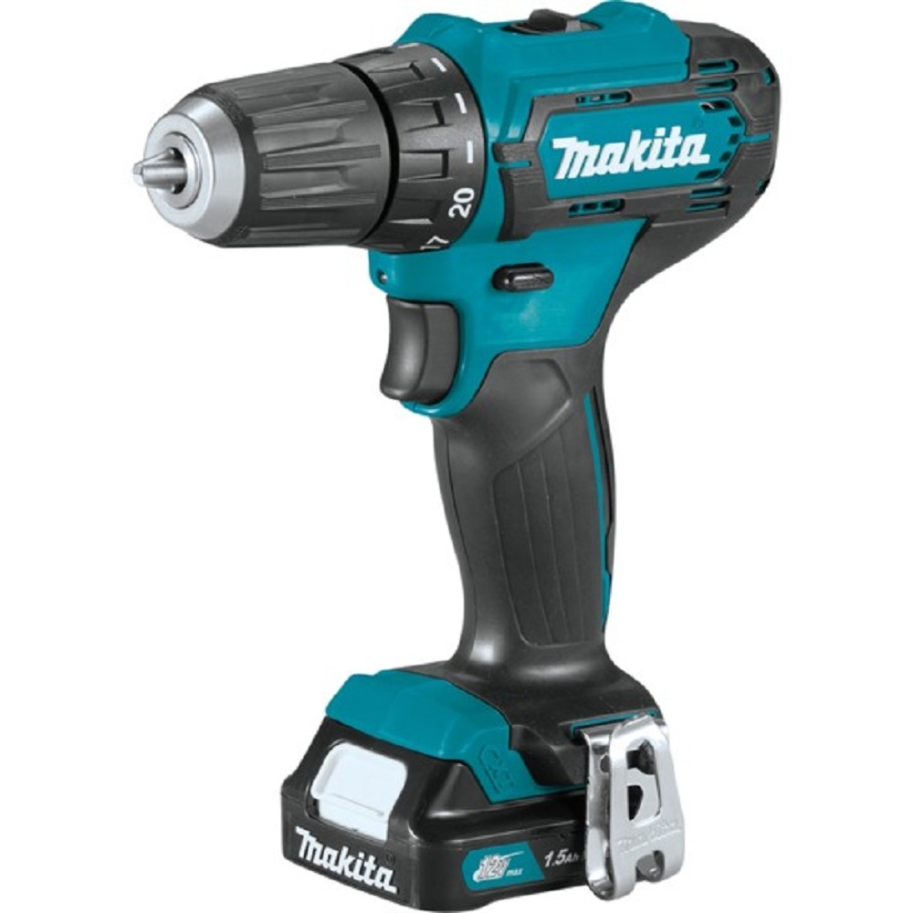 Makita DF333DWYE Дрель ак,{12В,2х1.5Ач Li-ion(слайдер),БЗП-10мм,0-450\1700об\м,30\14Нм,1.1кг,чем,подсв}