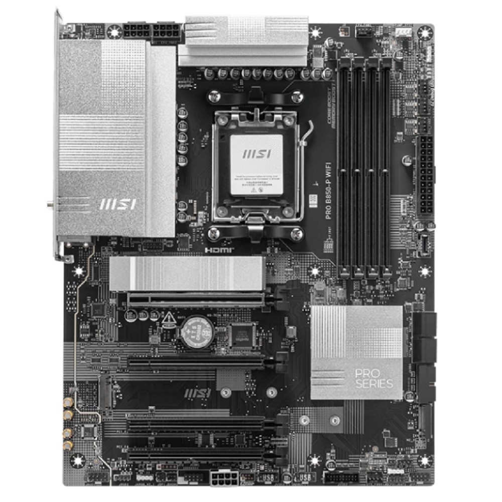 Материнская плата MSI PRO B850-P WIFI B850, AM5, 4*DDR5, 4*PCIEx16, 3*M.2, 3*TypeC, 1*USB3.2Gen2, 5*USB3.2Gen1, 8*USB2.0, 4*SATA3.0, 5G, HDMI, ATX, RTL