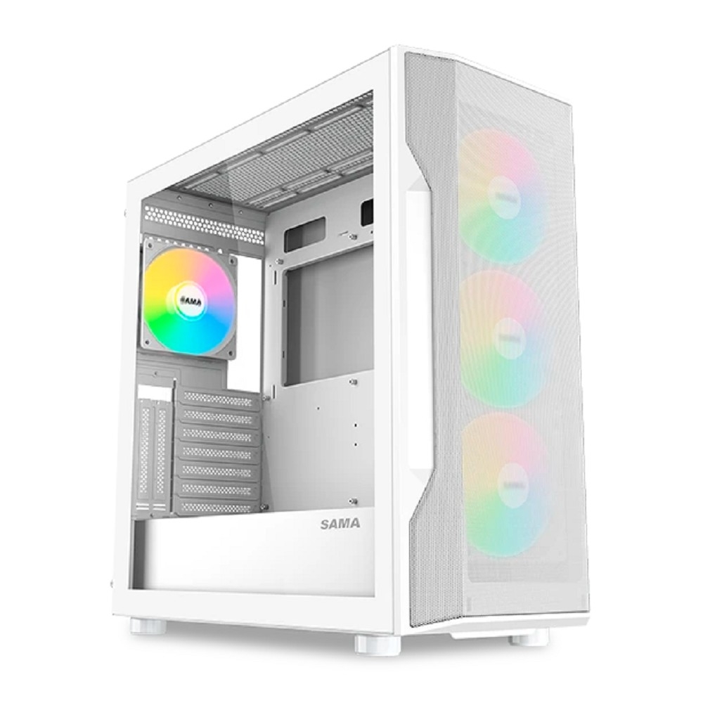 S40-WHAPA4X1-GL  SAMA  Корпус ПК без блока питания/ Case SAMA S40 White, Midi-Tower, TG, 4x120mm ARGB, 2xUSB  3.0 + 1xUS