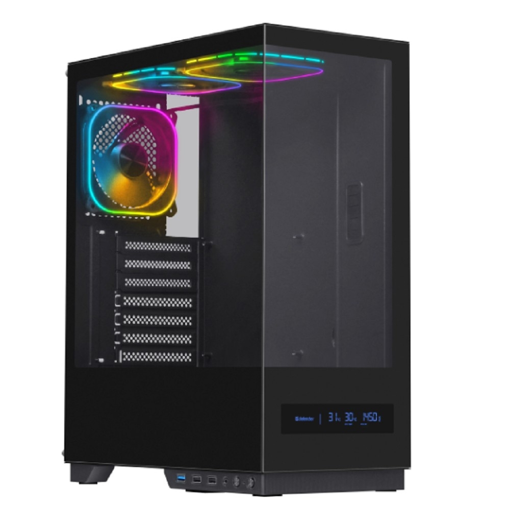 DEFENDER 25141 Корпус компьютерный HyperHub Pro черный,ATX,display,TypeC,3fans