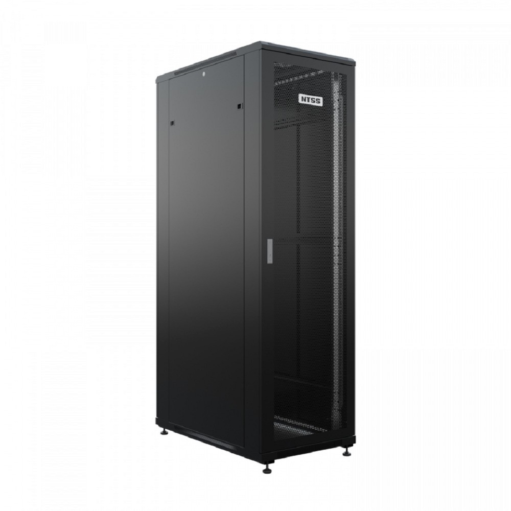 NTSS Шкаф напольный универсальный серверный NTSS R 47U 800х1200мм, 4 профиля 19, двери перфорированная и перфорированная двухстворчатая, боковые стенки съемные, регулируемые опоры, разобранный, черный