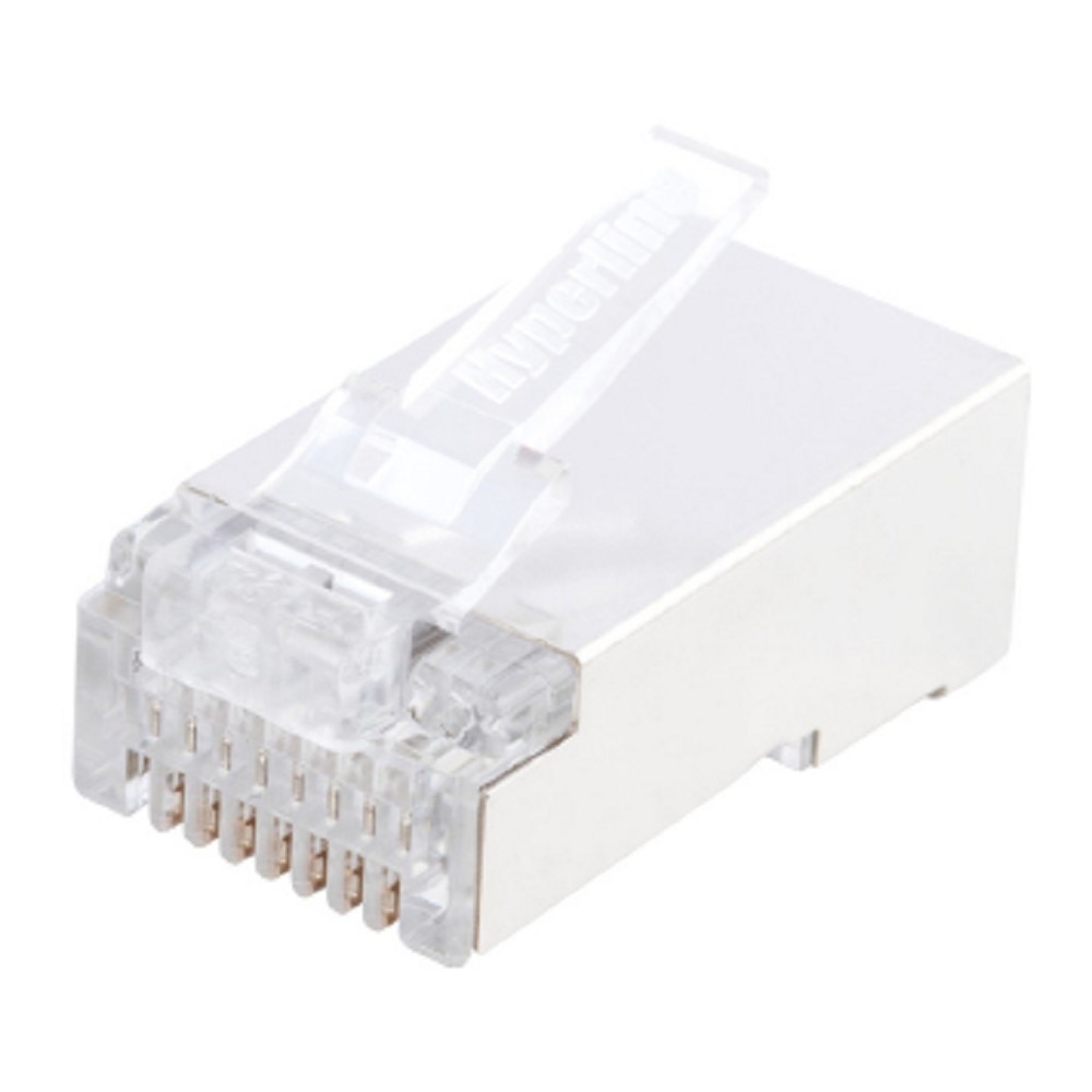 Hyperline PLUG-8P8C-U-C5-10 Разъем RJ-45(8P8C) под витую пару, категория 5e (50 µ"/ 50 микродюймов), экранированный, универсальный (для одножильного и многожильного кабеля) (10 шт)