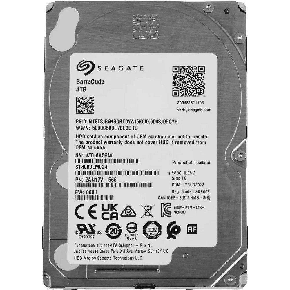 Жесткий диск Seagate Barracuda HDD 2,5" SATA 4Tb, 5400 rpm, 128Mb buffer, 512e/4Kn, 15 mm, ST4000LM024, 1 year