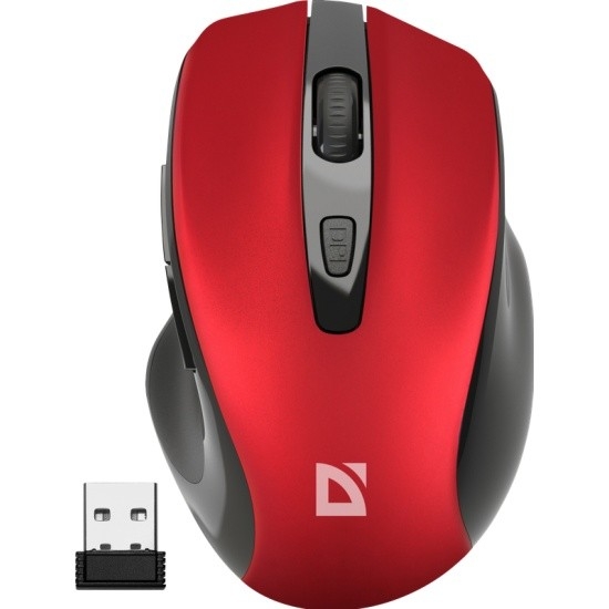Мышь Defender Prime MB-053 красный/черный оптическая 1600dpi silent беспров. USB для ноутбука 5but (52052)