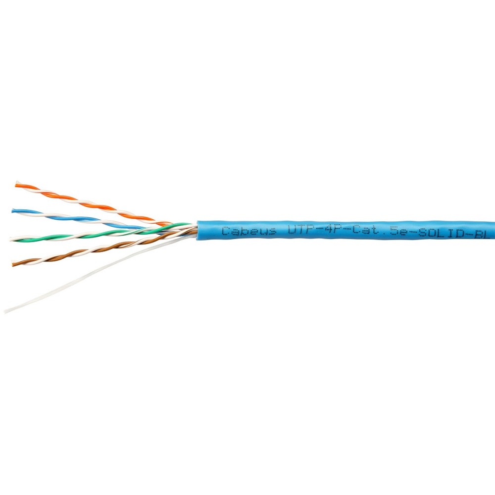 Cabeus UTP-4P-Cat.5e-SOLID-BL-100 Кабель витая пара UTP (U/UTP), категория 5e, 4 пары (24 AWG), одножильный, PVC нг(А)-LS, синий (100 м) 100м