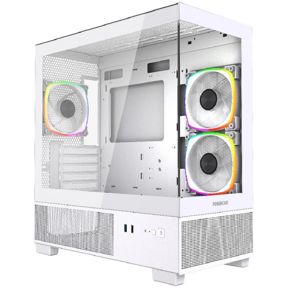 Powercase Vision Micro M3W, Tempered Glass, 3x 120mm ARGB PWM Fan, белый, mATX  (CVMMW-A3)