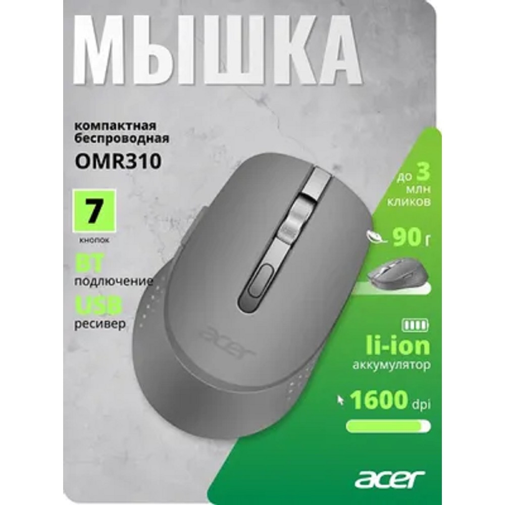 Acer OMR310 [ZL.MCECC.032] темно-серый оптич. 1600dpi беспров. BT/Radio USB 7but