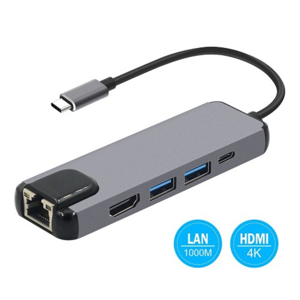 Порт-репликатор KS-is - KS-561, 1-HDMI, 1-RJ45, 2-USB3.0 Type A, PD 100 Вт, цвет серый, KS-561