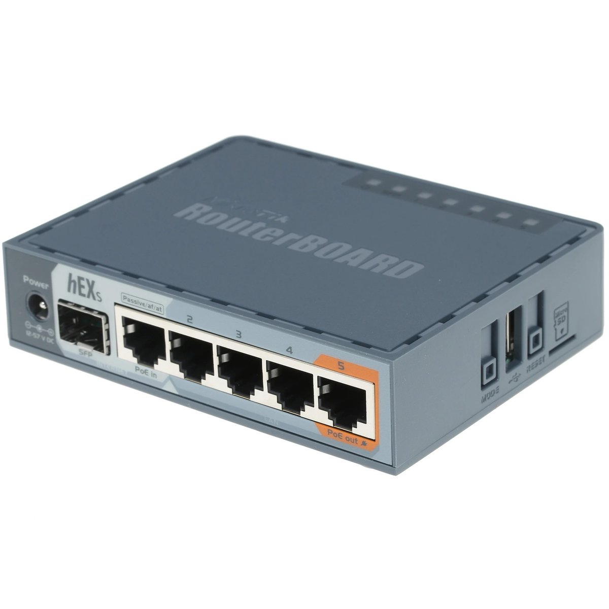 MikroTik RB760iGS Маршрутизатор проводной, 2 ядра (880 МГц), 5х 1G RJ45, SFP, USB, MicroSD, раздача PoE (HEX S)