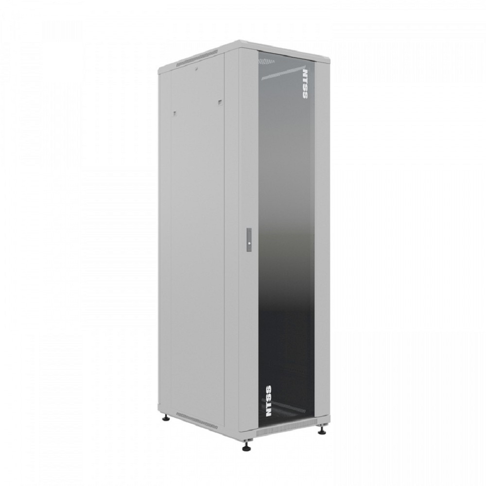 NTSS Шкаф напольный универсальный серверный NTSS R 47U 600х800мм, 4 профиля 19, двери стекло и сплошная металл, боковые стенки съемные, регулируемые опоры, разобранный, серый RAL 7035 NTSS-R47U6080GS