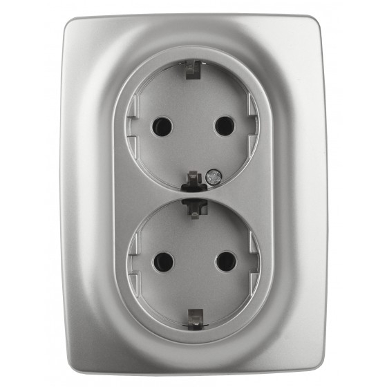 Розетка двойная 12-2106-03 16А IP20 250В 2X2P+E серия 12 алюминий Schuko (Б0031230)