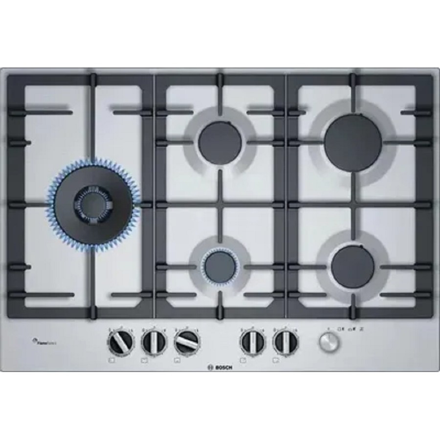 Bosch PCS7A5M90 Газ,  75 см, нерж.сталь, независимая,  нержавеющая сталь,чугунные решетки