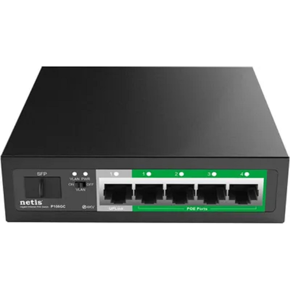 Netis P106GC Коммутатор, кол-во портов: 4x1 Гбит/с, SFP 1x1, кол-во SFP/uplink: RJ-45 1x1 Гбит/с, PoE: 4x15.4 Вт (макс. 58 Вт)