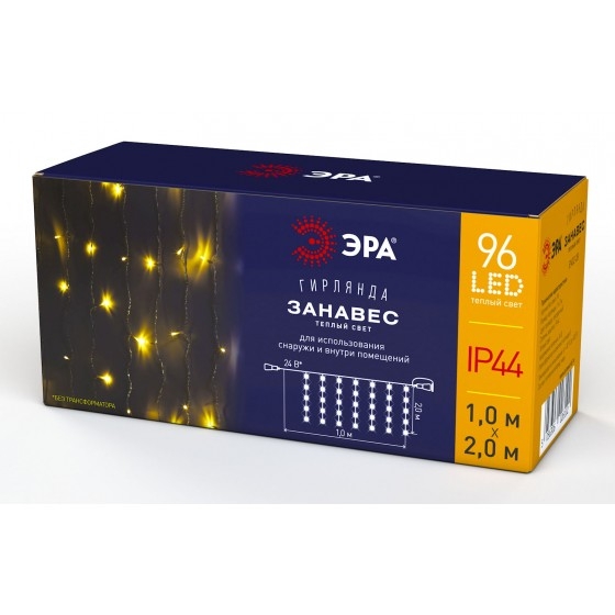 ЭРА Б0041908 ENOZ-2B Гирлянда LED Дождь/Занавес 1 м*2 м теплый свет, 24V, IP44