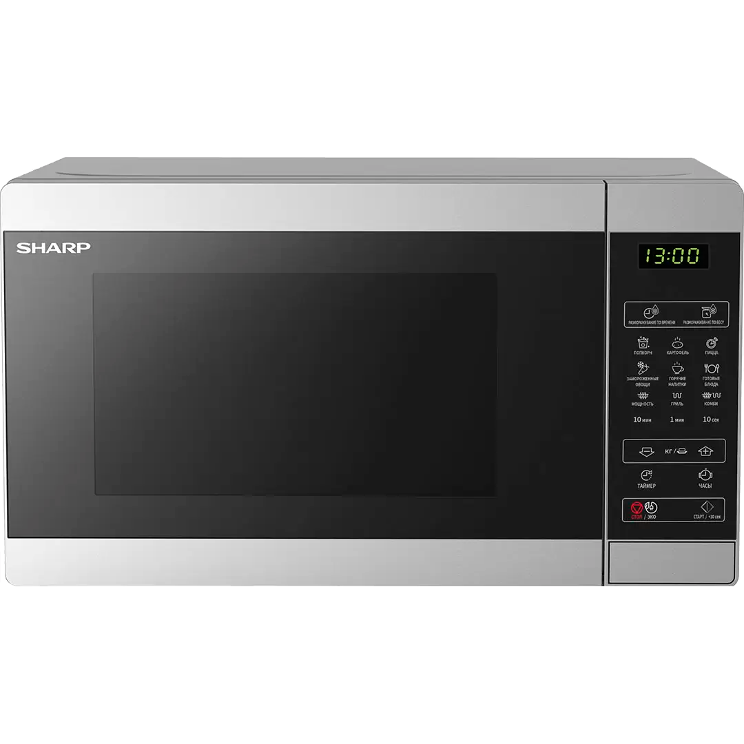 Микроволновая печь Sharp/ 20 л, 800 Вт, переключатели - сенсор, гриль, дисплей, 44 см x 25.8 см x 32.4 см,серебристый металлик