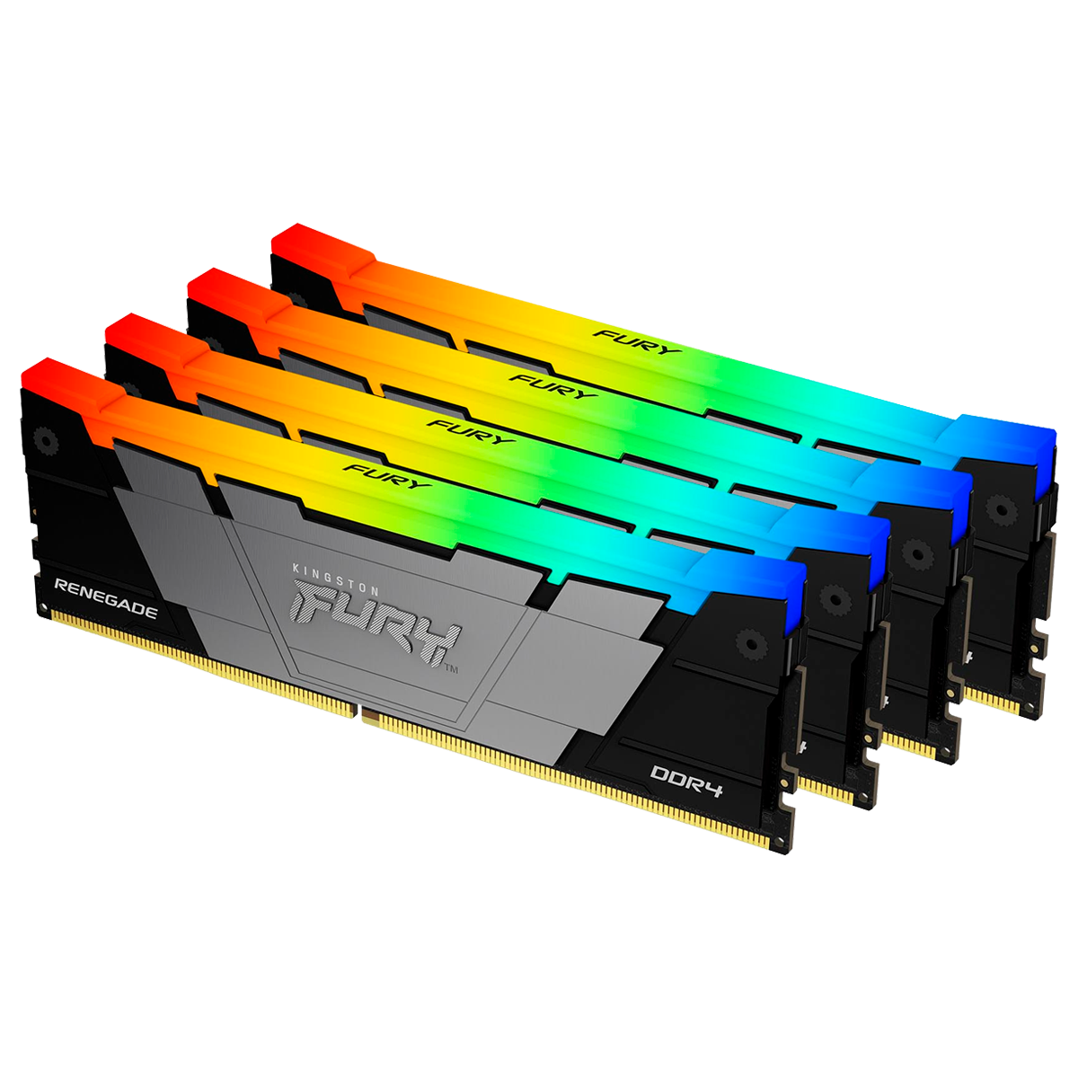 Оперативная память Kingston Fury Renegade, DDR4, 128Gb (4x32Gb), 3200MHz, CL16, DIMM, радиатор, RGB, серебристый/черный