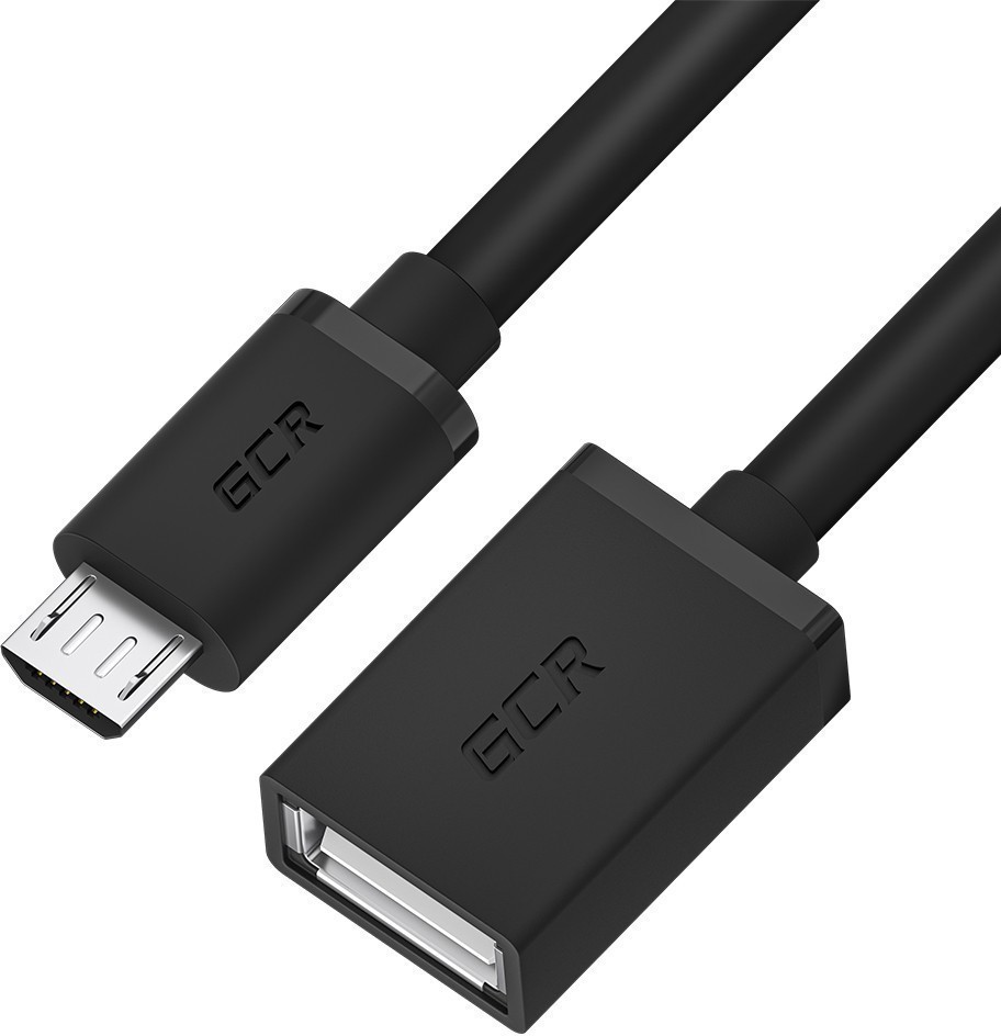 GCR PRO Адаптер переходник OTG 1.5m USB, microB 5pin/AF, черный, медь, морозостойкий