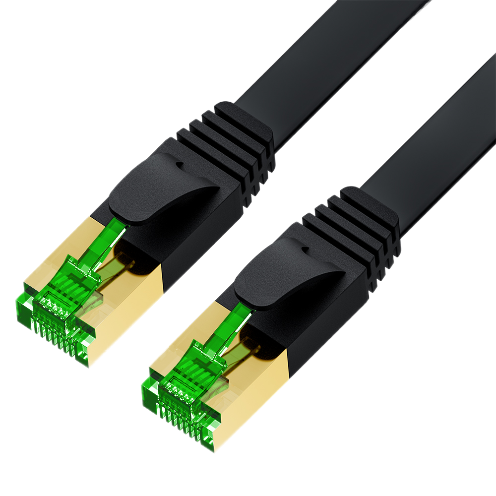 GCR PRO Патч-корд 7.5m LSZH PROF плоский прямой кат.7 ethernet, FTP, медь, черный, литой, экранированные коннекторы 24K GOLD, RJ45, T568B