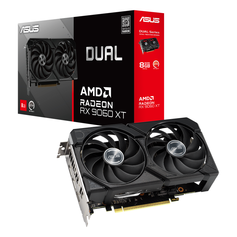 Видеокарта Asus PCI-E 5.0 DUAL-RX9060XT-8G AMD Radeon RX 9060XT 8Gb 128bit GDDR6 2550/20000 HDMIx1 DPx2 HDCP Ret