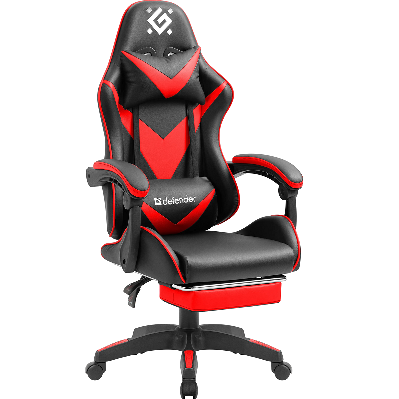 Кресло игровое Defender Minion 64325, экокожа, с подставкой для ног, черный/красный