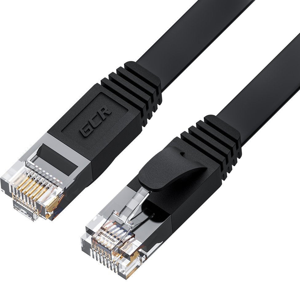 GCR PRO Патч-корд LSZH PROF плоский прямой 7.5m, UTP медь кат.6, черный, 30 AWG, ethernet high speed 10 Гбит/с, RJ45, T568B