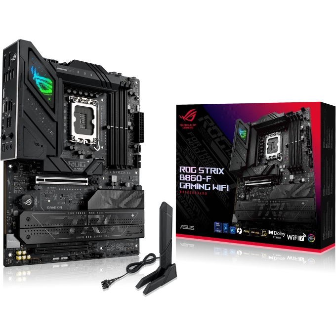 Материнская плата ASUS ROG STRIX B860-F GAMING WIFI, LGA 1851, Intel B860, 4xDDR5, 4xSATA, 4xM.2, 1xPCIe 5.0 x16, 1xPCIe 4.0 x16, 1xDP, 1xHDMI, 1x 2.5Gb LAN, 1xUSB 20Gbps, 1xUSB 10Gbps, 6xUSB-A 5Gbps, 2xUSB 2.0, 3x3.5 мм, 7.1, ATX