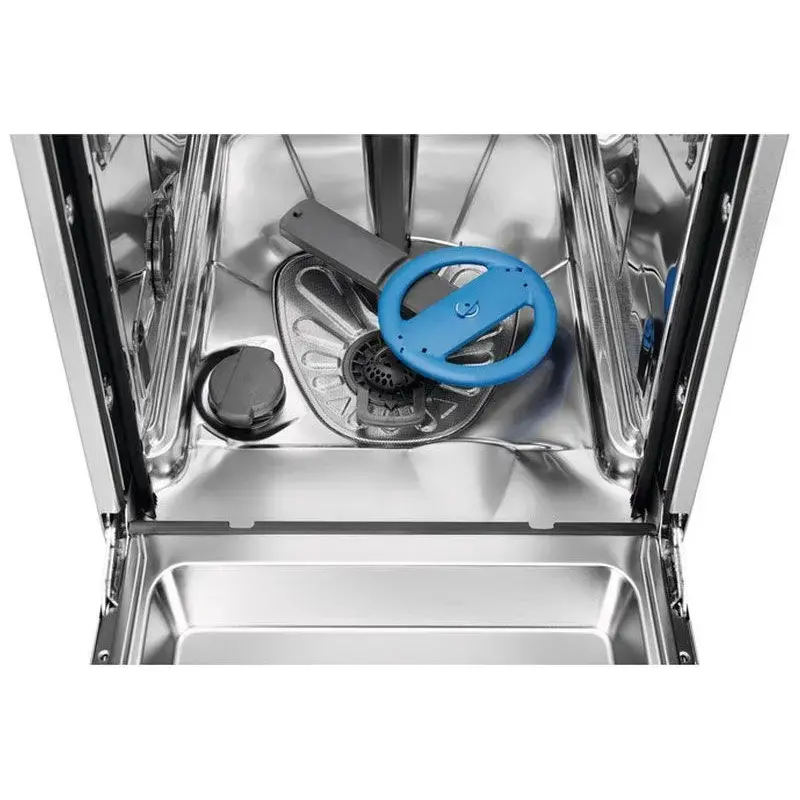 Встраиваемые посудомоечные машины ELECTROLUX/ Встраиваемая узкая посудомоечная машина, загрузка на 9 комплектов посуды, сенсорное управление, 8 программ, 44.6x55x82 см, черный цвет, сушка: с открыванием дверцы, индикация на полу: проекция дисплея
