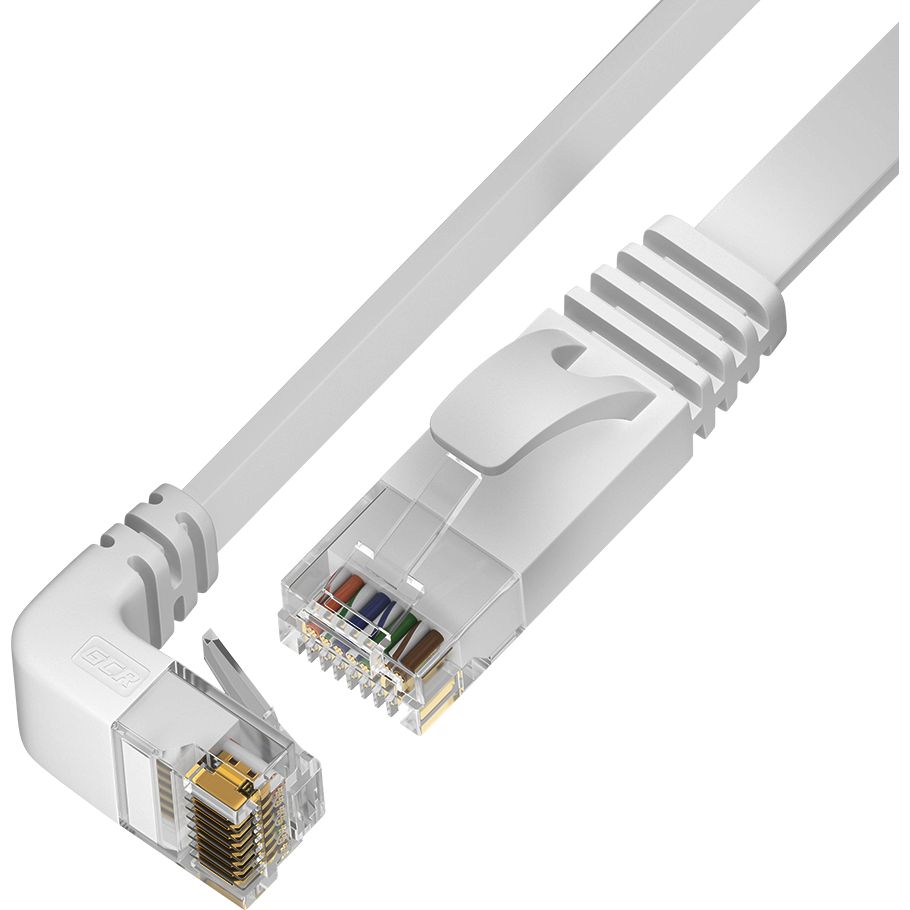GCR PRO Патч-корд PROF плоский 3.0m, UTP медь кат.6, белый, верхний угол, ethernet high speed 10 Гбит/с, RJ45, T568B